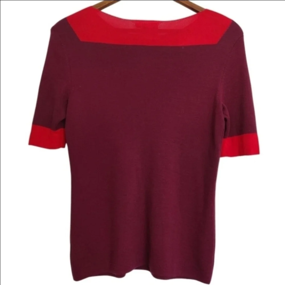 Tory Burch Wool Blend Boatneck Sweater Womens Size Small Colorblock Red Purple